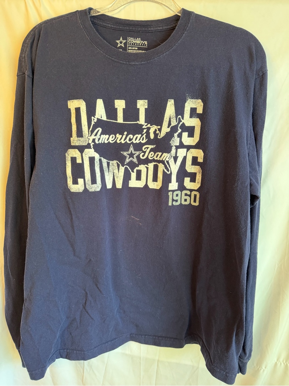 Dallas Cowboys Men's Navy Blue Long Sleeve T Shirt Super Bowl Win Sleeve XL Flaw